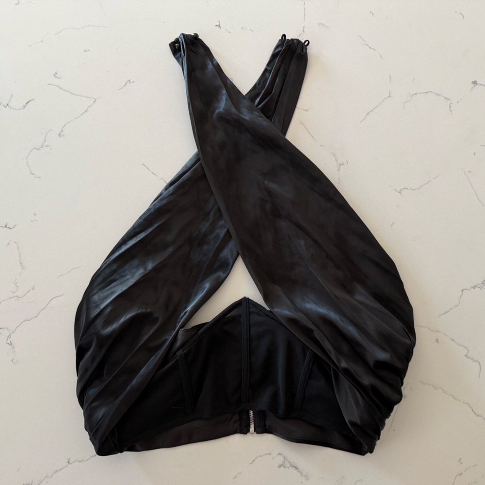 Black Satin Halter corset style crop top - FASHION NOVA